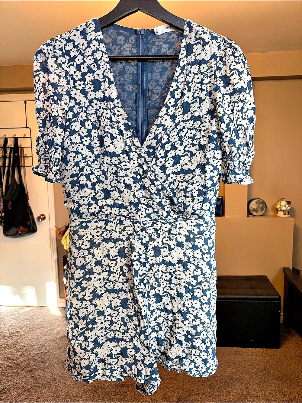 MNG Floral Mini Romper in Blue & White Size Medium Like New